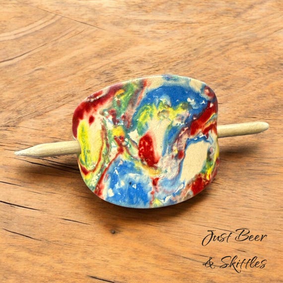 Marbled Leather Hair Barrette With Wooden Stick - Boho Hair  display picture 3