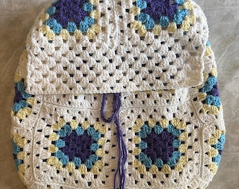 Handmade Crochet Granny Square Backpack – Colorful Boho Bag