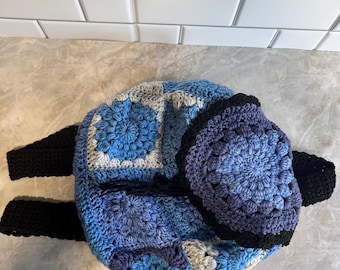 Crochet Sunburst Granny Square Backpack – Boho Festival Bag, Small Purse