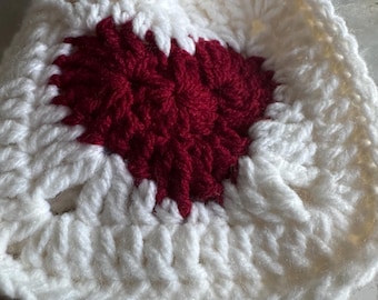 Crochet Heart Granny Square Drawstring Bag, Cotton Yarn Mini, Boho Gift