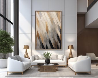 Modern Abstract Wall Art: Beige, Black, Gray & Gold (Digital Download)