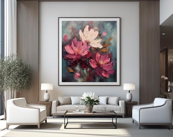 Floral Abstract Art Print: Fuchsia Pink and Beige Modern Wall Decor (Digital Download)