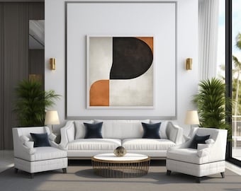 Modern Abstract Wall Art Print: Beige, Black & Cognac (Digital Download