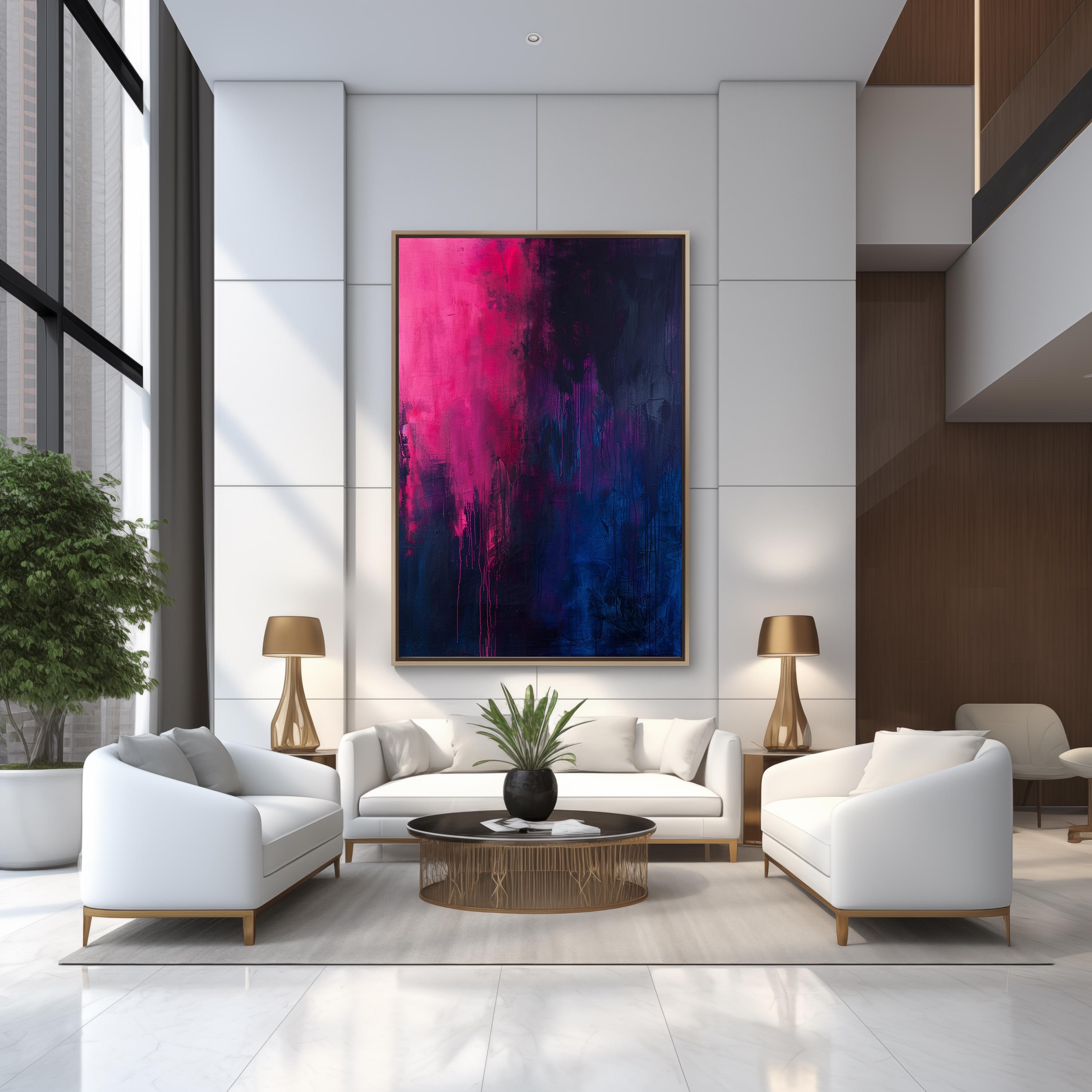 Magenta Pink & Navy Blue Abstract Art Print: Modern Wall Decor (digital ...