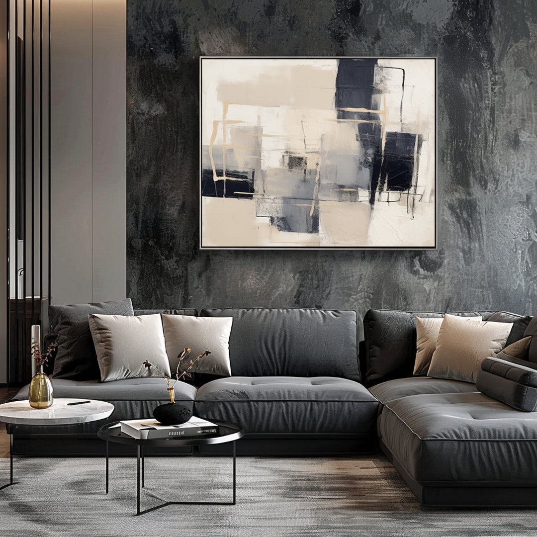 Beige, Black, and Gray Modern Contemporary Abstract Wall Art Painting