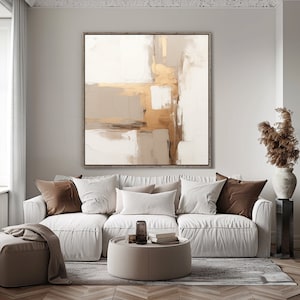 Pintura de parede abstrata moderna contemporânea marrom claro, bege e dourado, impressão digital para download para telas e pôsteres