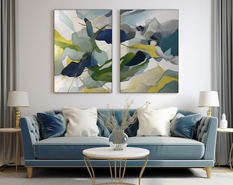 Abstract Wall Art Set: Blue, Green, Yellow, White (Digital Print Download)