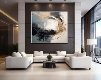 Modern Abstract Art Print: Blue, Black and Gold (Digital Download for Canvas & Posters)