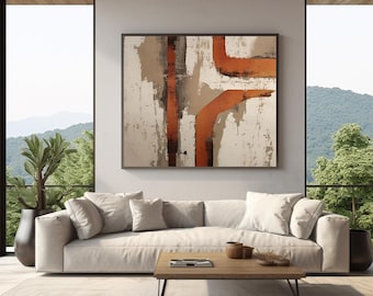 Modern Abstract Art Print: Beige, Bronze & Rust (Digital Art)
