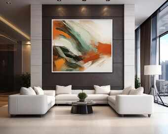 Modern Abstract Wall Art in Green, Rust, and Orange