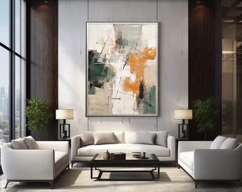 Green, Orange & White Modern Contemporary Abstract Wall Art Painting Digital Print Download for Canvases and Posters