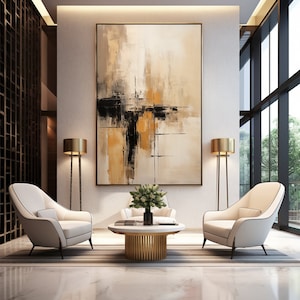 Beige, beige, dunkelbraune und schwarze moderne abstrakte Kunst Wandbild Digitaldruck für Leinwände und Poster