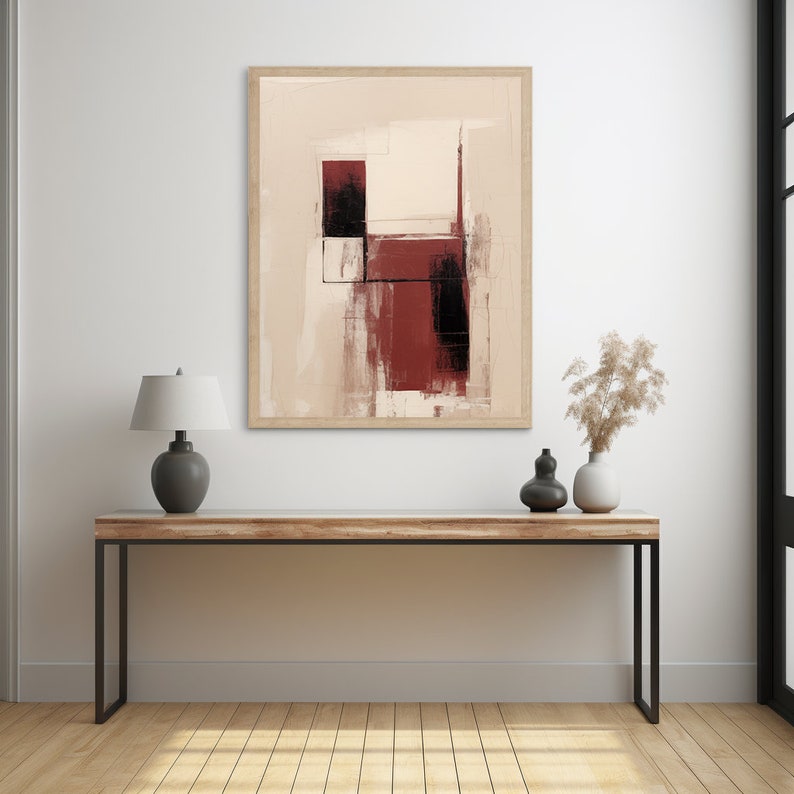 Abstract Wall Art Print: Beige, Burgundy & Black (digital Download - Etsy