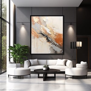 Cinza, bege e ferrugem, pintura de arte de parede abstrata moderna contemporânea, download de impressão digital para telas e pôsteres