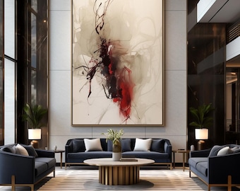 Modern Abstract Wall Art: Beige and Wine Red Painting (Digital Print Download)
