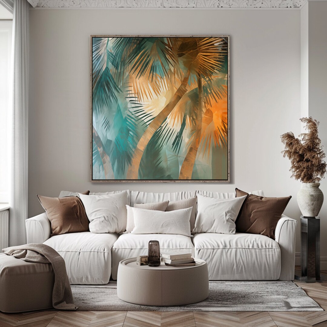 Modern Abstract Wall Art Print: Palm Trees in Aqua, Orange & Brown ...