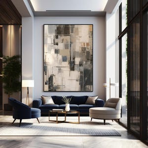 Impresión de arte mural abstracto moderno: Pintura en negro, gris y beige (descarga digital)