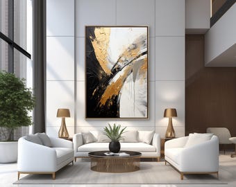 Black, Gold, White & Taupe Modern Abstract Wall Art Painting (Digital Print Download)