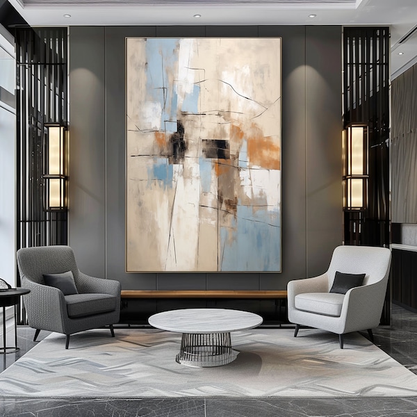 Blue, Beige, and Cognac Modern Contemporary Abstract Wall Art Painting - Digital Print Download for Canvases and Posters.