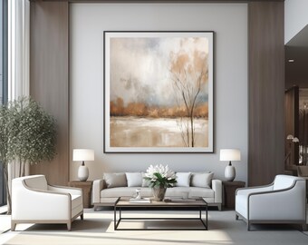 Nature Abstract Art Print: Pond View in Camel Tan Painting (Digital Download)
