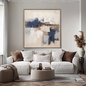 Blau, Braun, Beige, und weiße moderne abstrakte Kunst Gemälde Digitaldruck für Leinwände und Poster