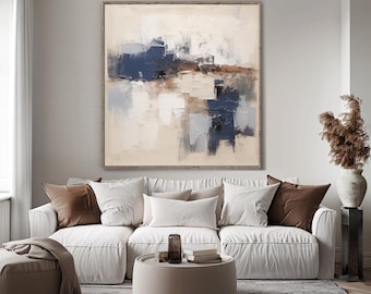 Modern Abstract Wall Art Print: Blue, Brown, Beige and White (Digital Download)