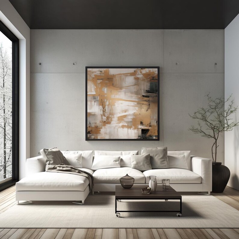 Bronze, Black, and White Modern Contemporary Abstract Wall Art Painting