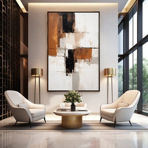 Moderne abstrakte Kunst in Cognac, Schwarz, Taupe und Weiß - Digitaler Druck für Leinwände und Poster