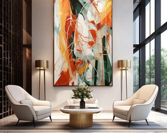 Modern Abstract Wall Art in Red, Green, and Yellow (Digital Download)
