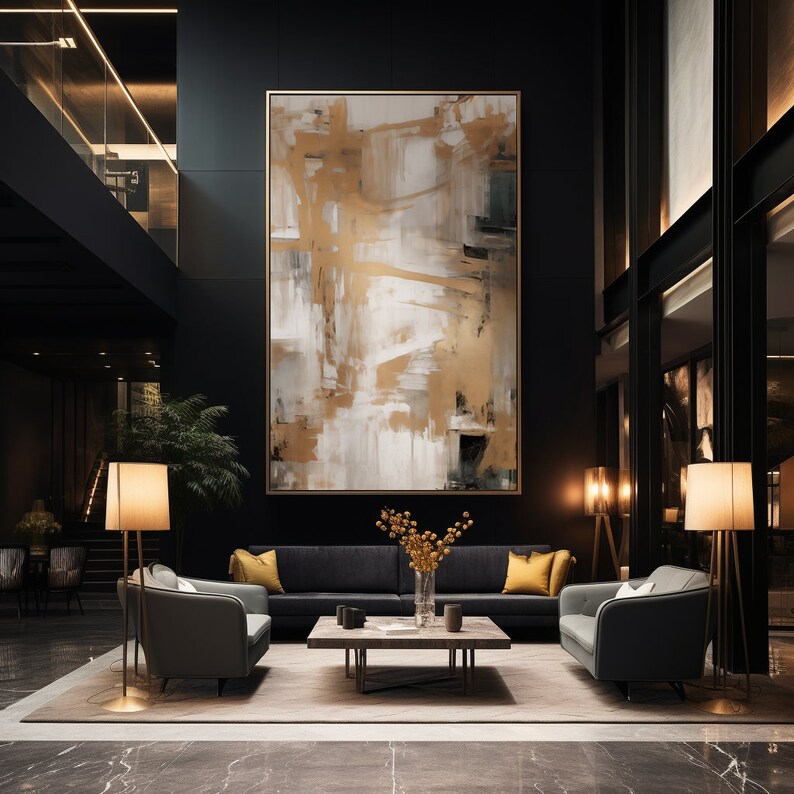 Bronze, Black, and White Modern Contemporary Abstract Wall Art Painting