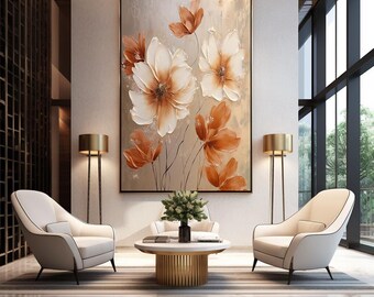 Modern Floral Digital Art: Rust, Terracotta & Beige Flowers (Digital Download)