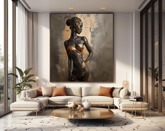 Modern Woman Abstract Digital Art: Sculpted Beauty in Charcoal Gray & Copper (Digital Download)