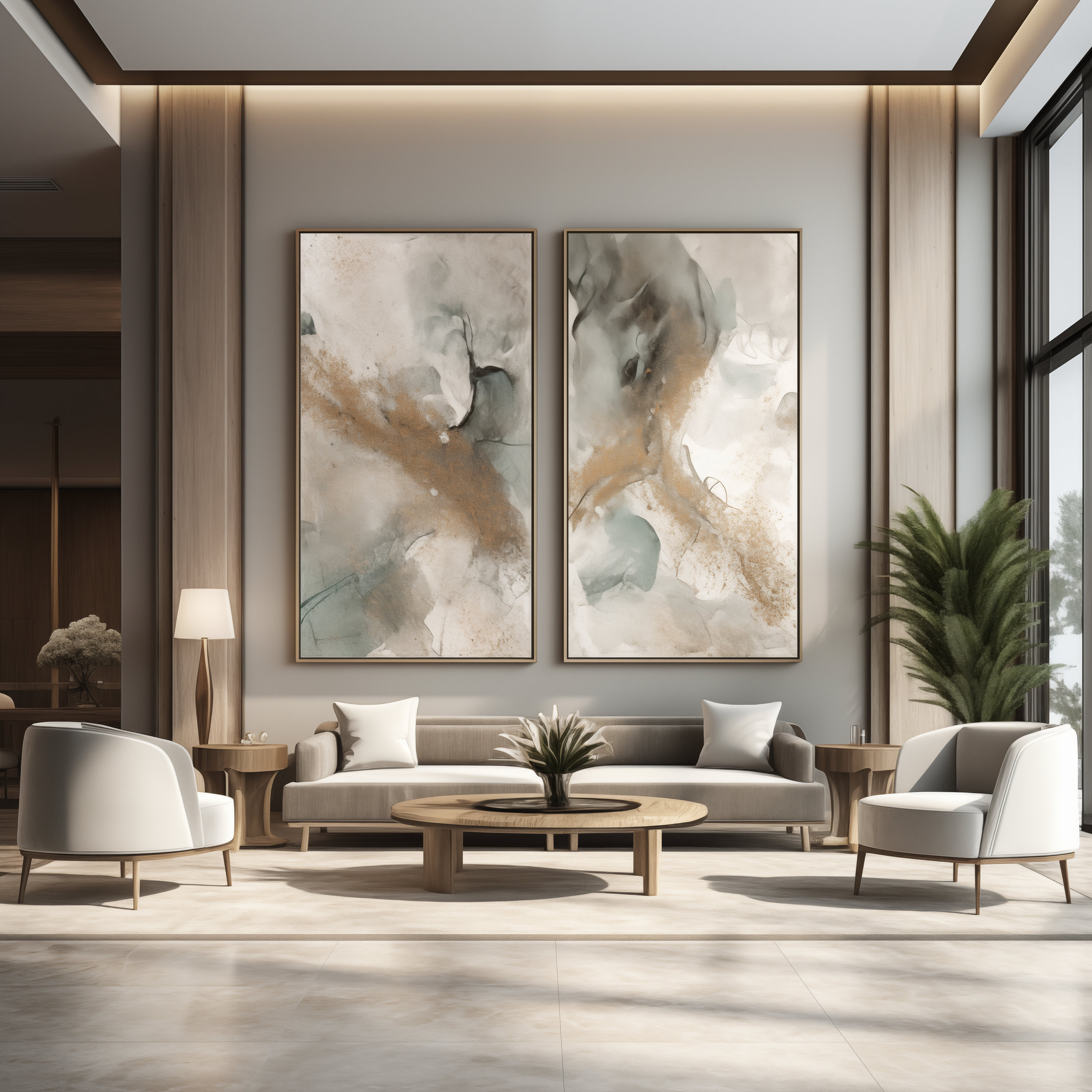 Abstract Wall Art Set: Seafoam, Cognac, Beige (Digital Print Download)