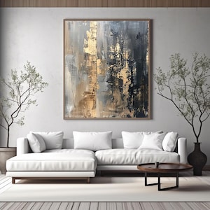 Pintura abstracta contemporánea moderna en negro, gris topo y dorado para pared, impresión digital, descarga para lienzos y carteles