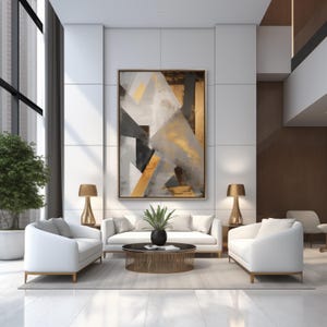 Moderne abstrakte Kunst in Gold, Schwarz, Weiß und Grau als Wandbild für Leinwand und Poster