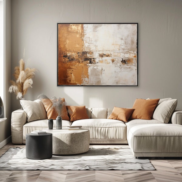 Cognac and beige contemporary abstract wall art - digital download for canvas printing and other prints.
