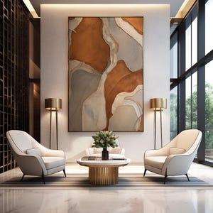 Cognac Rost und Taupe Moderne zeitgenössische abstrakte Kunst Wandbild Digitaldruck für Leinwände und Poster