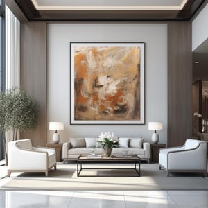 Orange, Beige, Braun, und weiße moderne zeitgenössische abstrakte Kunst Gemälde Digitaldruck für Leinwände und Poster