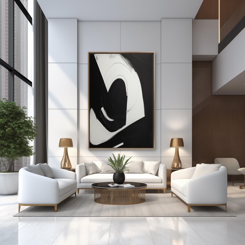 Black and White Modern Contemporary Abstract Wall Art Painting Digital ...