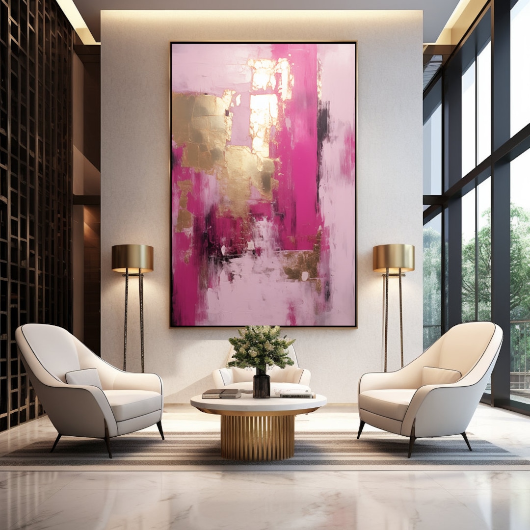 Magenta Pink & Gold Abstract Art Print: Modern Wall Decor (digital ...
