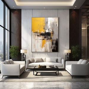 Amarelo, Preto e Cinza Moderno Contemporâneo Abstrato Arte de Parede Pintura Digital Download de Impressão para Telas e Cartazes