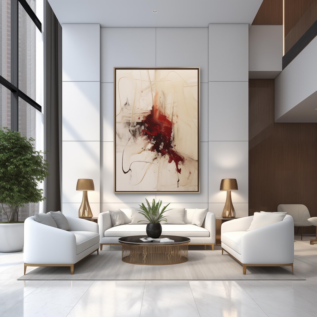 Modern Abstract Wall Art: Beige and Wine Red Painting (digital Print ...