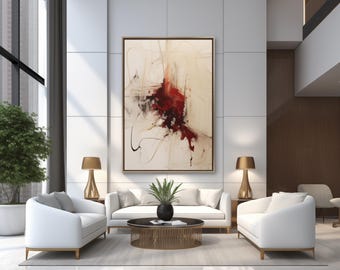 Modern Abstract Wall Art: Beige and Wine Red Painting (Digital Print Download)