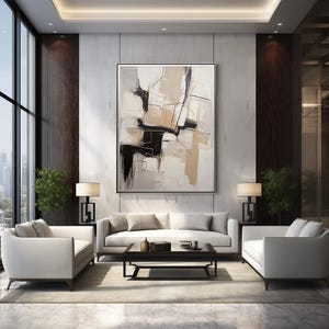 Pintura abstracta contemporánea moderna en tonos tostados, negros, grises y blancos, descarga de impresión digital para lienzos y carteles