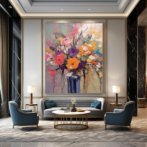 Jarrón de flores multicolores, pintura de arte de pared abstracta moderna y contemporánea, impresión digital, descarga para lienzos y carteles.