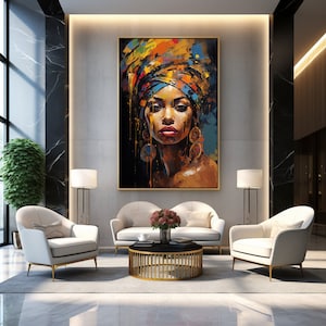 Reina nubia mujer negra africana pintura de arte mural abstracto contemporáneo moderno - Descarga de impresión digital para lienzos y carteles