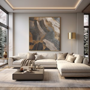 Moderne abstrakte Kunst Grau, Kupfer und Taupe Wandbild Digitaldruck für Leinwände und Poster