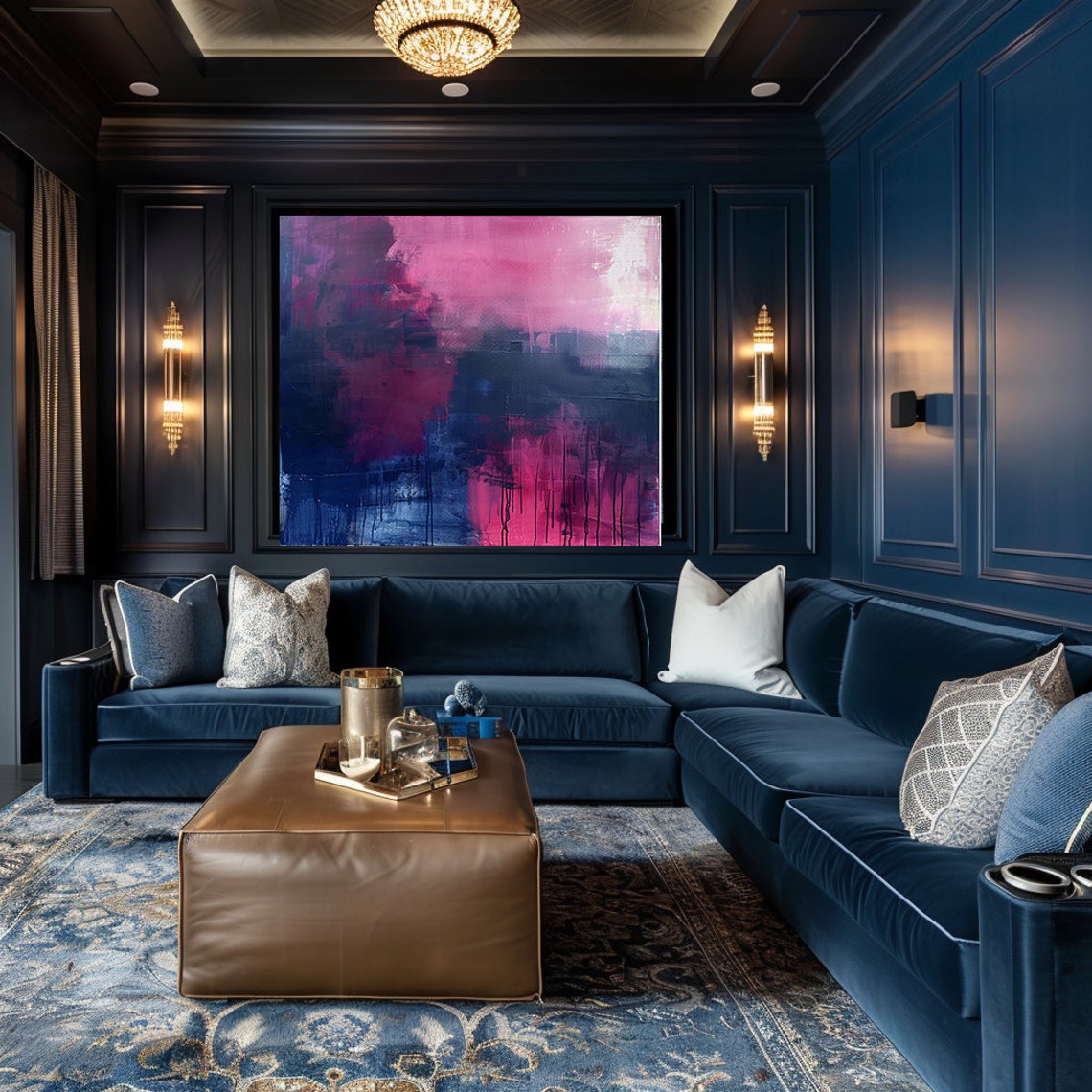 Magenta and Navy Blue Contemporary Abstract Wall Art Digital Download ...