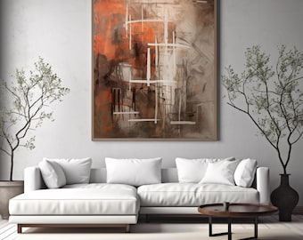 Modern Abstract Wall Art: Brown, Red & White Painting (Digital Print Download)