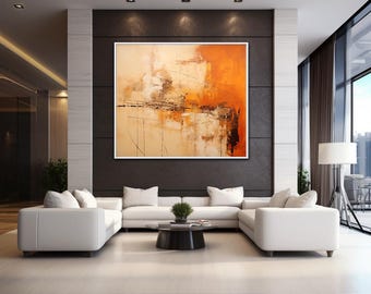 Modern Abstract Wall Art Print: Orange, Brown & Beige Painting (Digital Download)